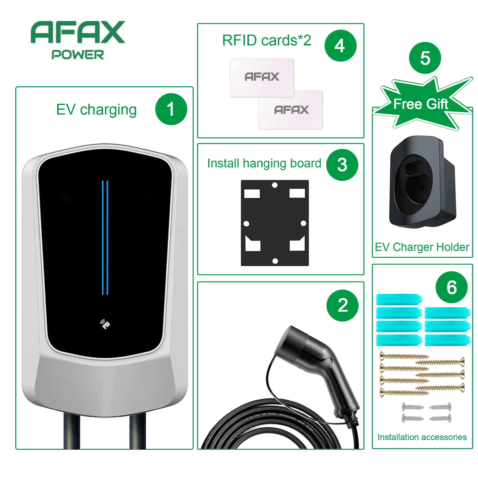 AFAX EV Charging Station Cable 32A Electric Vehicle Car Charger EVSE Wallbox Wall Mount Type 2 Cable IEC 62196-2 7.6KW