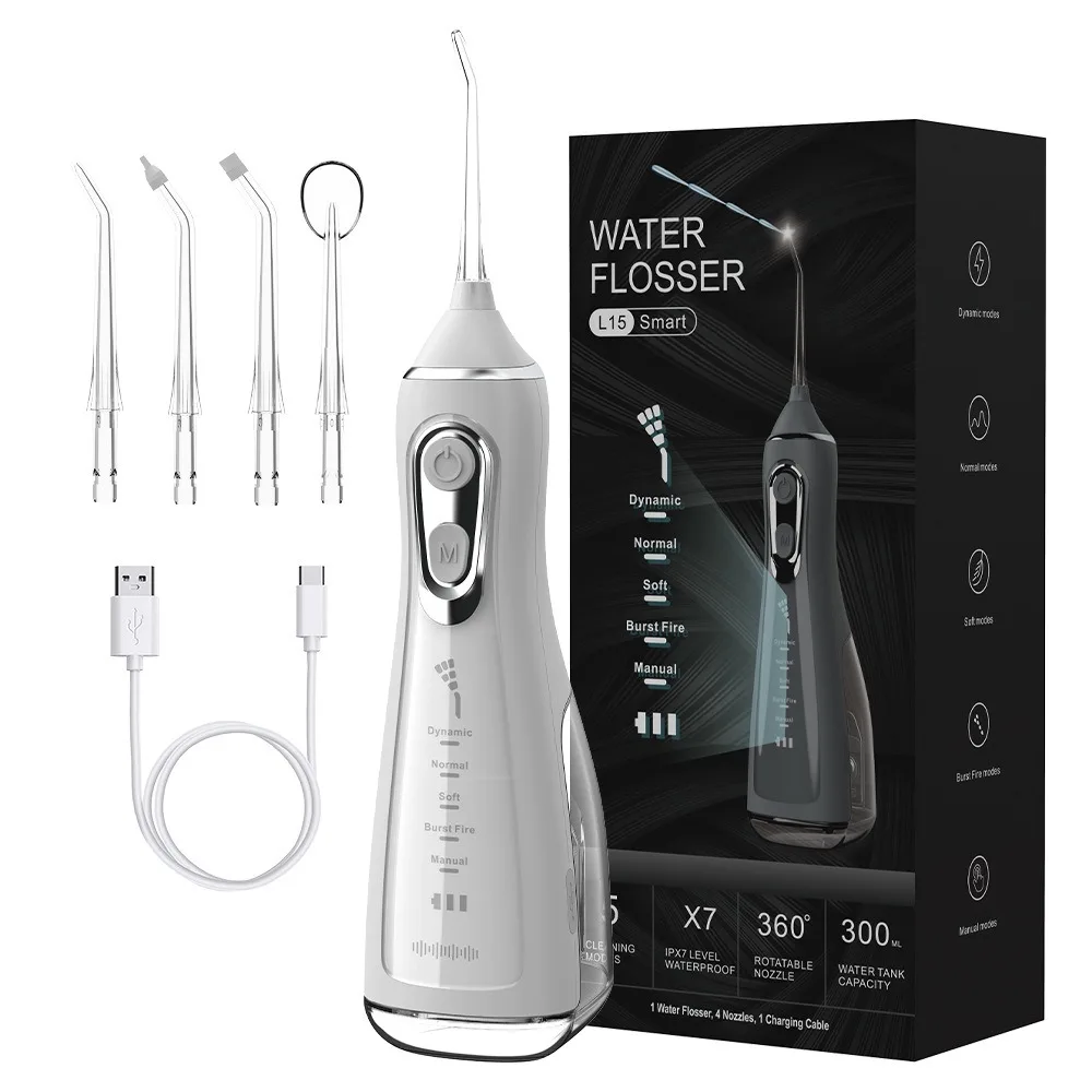 Dental Floss Portable Cordless Oral Irrigator 3 Cleaning Modes Waterproof Rechargeable Dental Cleaner 4 Nozzles Clean Gums