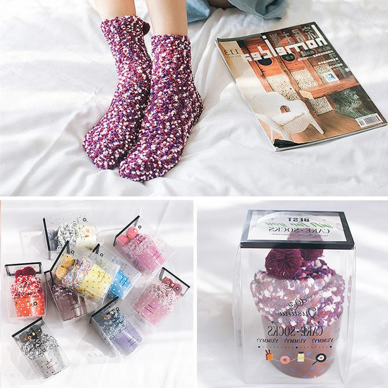 Kawaii Fluffy Socks With Pompom Home Floor Socks Winter Warm Thermal
