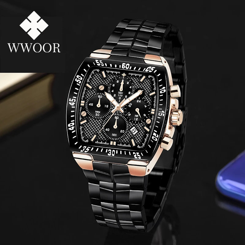 Relogio Masculino Sport Watch For Men WWOOR Luxury Square Male Clock Waterproof Chronograph Quartz Wristwatch Military Men Watch