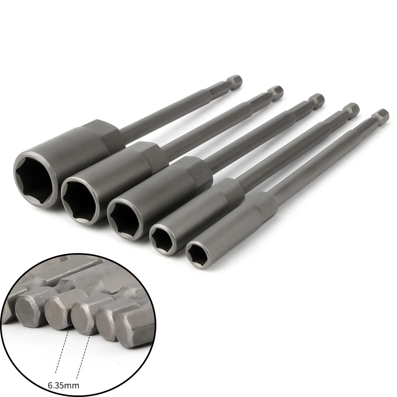 1pcs 150mm Length Extra Deep Bolt Nut Driver Bit 1/4 inch 6.35mm Hex Shank Wrench Socket Screw Driver for Power Tool 6-19mm