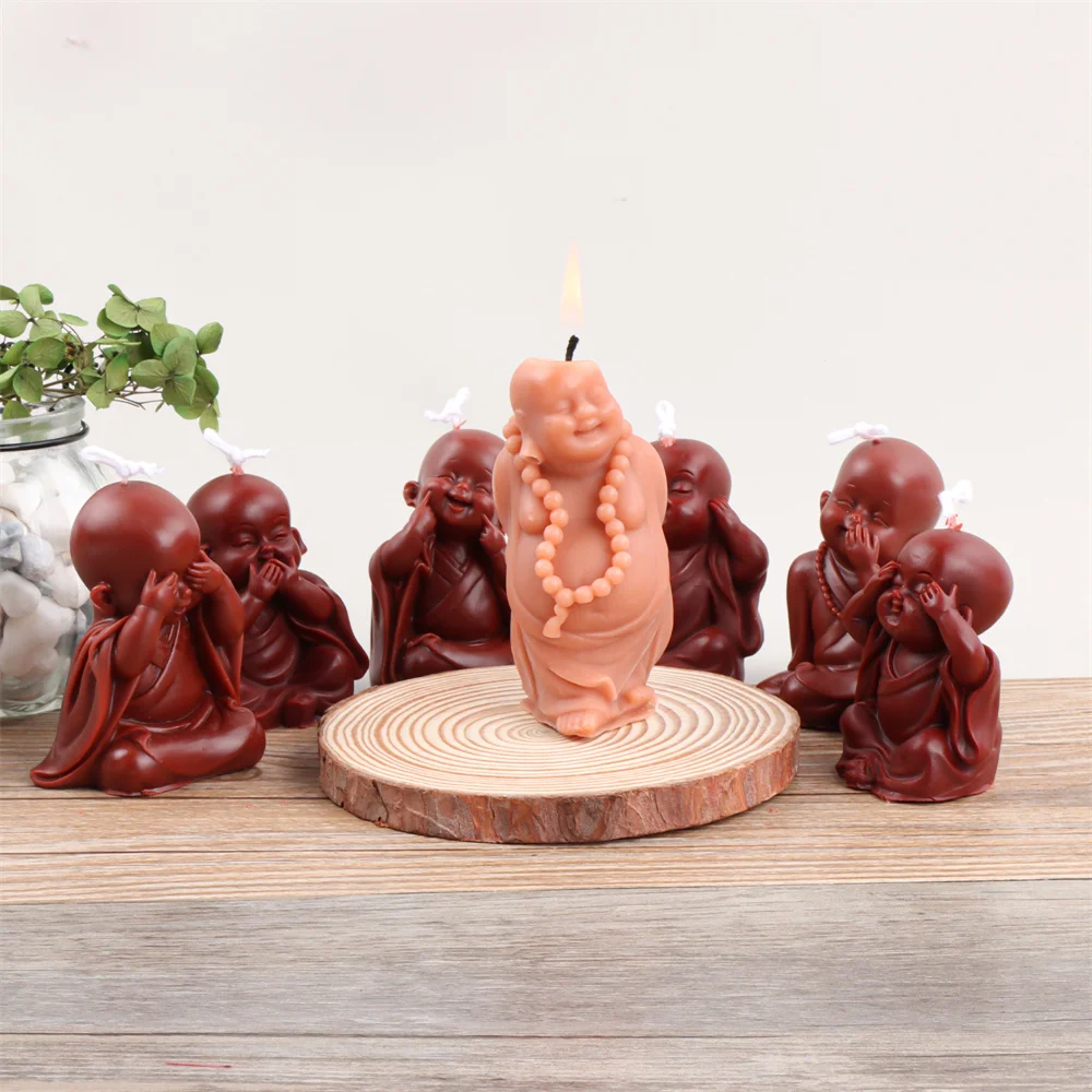 Candle Mold Hear See Speak No Evil Monks Figurine Statue Scented Home Crafts Statue Baby Buddha Decor Gift aromatherapy candle mold,silicone candle molds,silicone candle mold,candle mold,beeswax mold