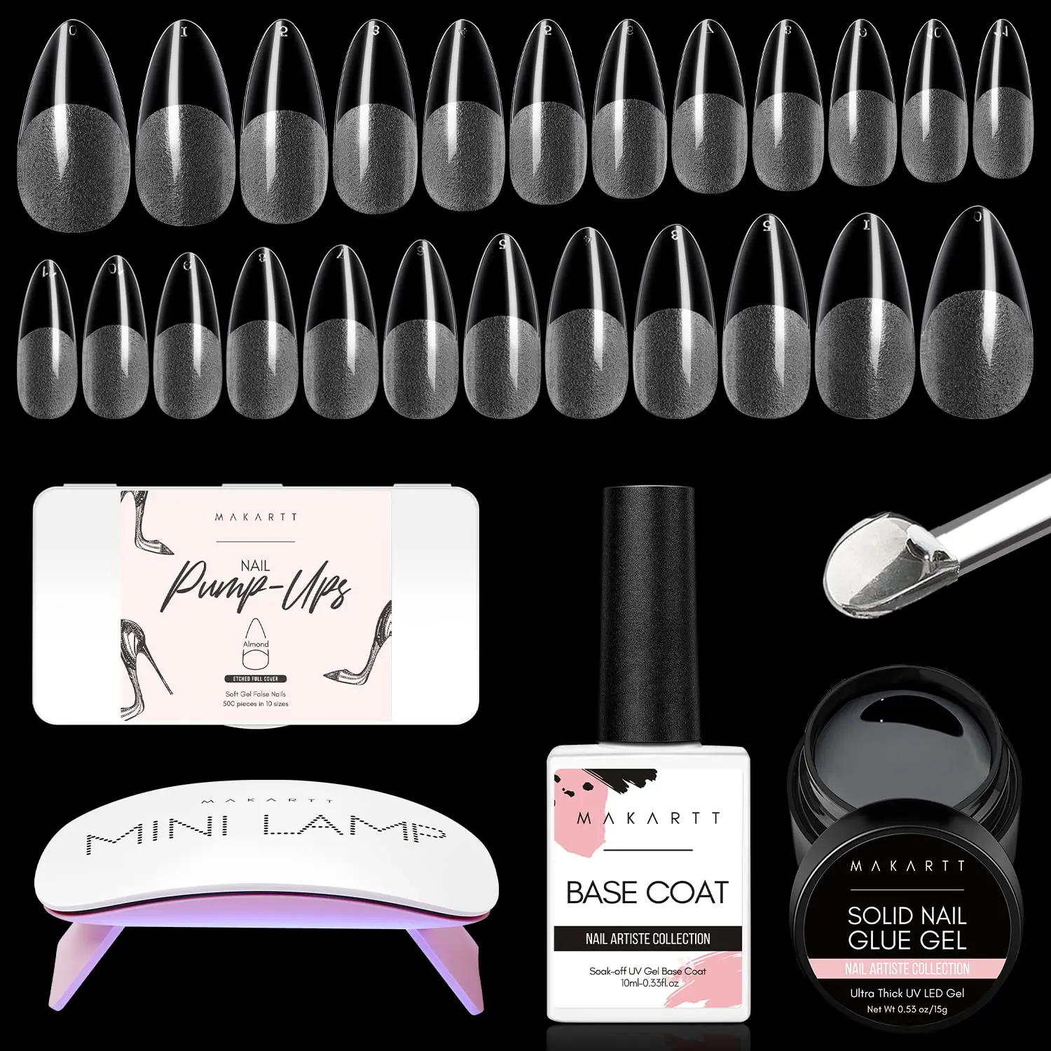 Makart Nail Tips E Colla Gel Kit, Gel Per Unghie Solido 15Ml Con 500 Pezzi Gel X Mandorle Pre-Buffed Soft Gel Nails Tips Copertura Completa