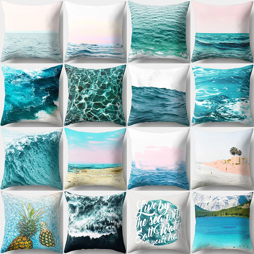 

Ocean Beach Pillow Case Office Cushion Creative Home Car Waist Cushion Case Ocean View Pillow Case 45x45cm