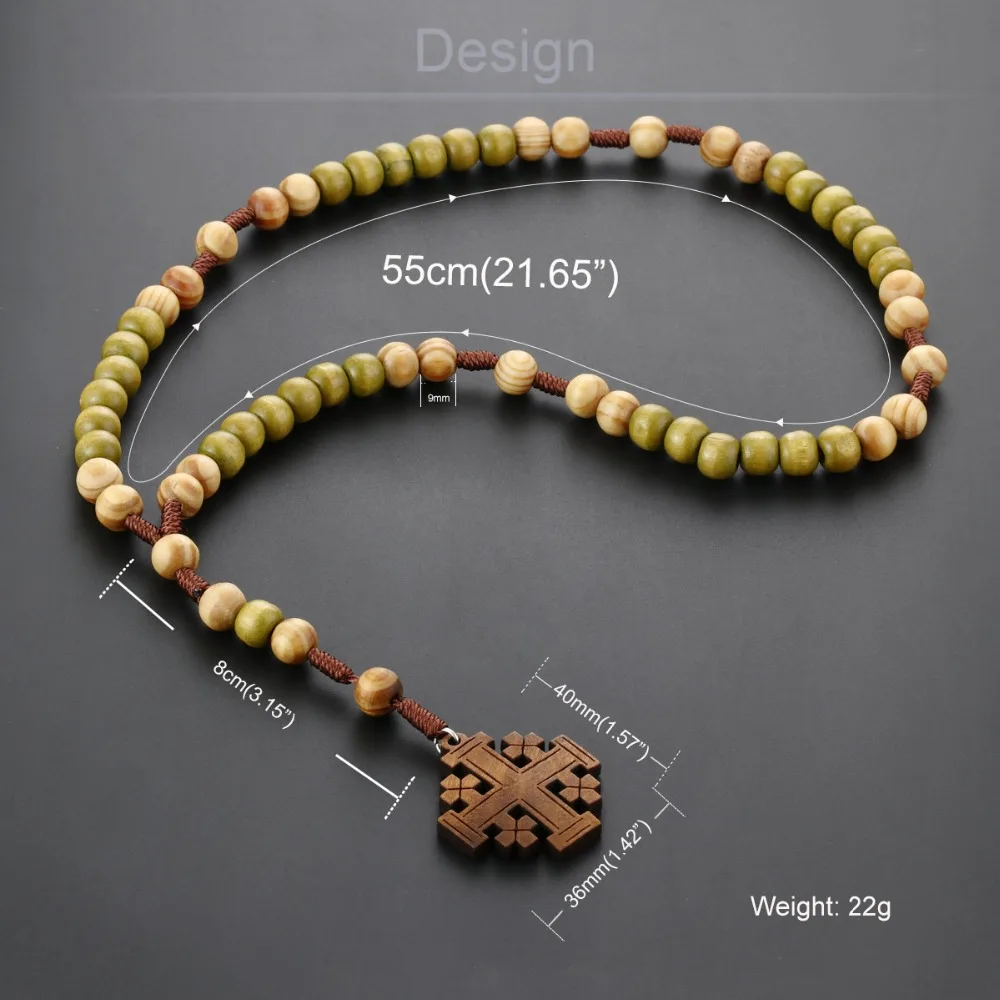 Collana Rosario in legno Uomo Donna Croce cattolico cristo religioso perline 8mm