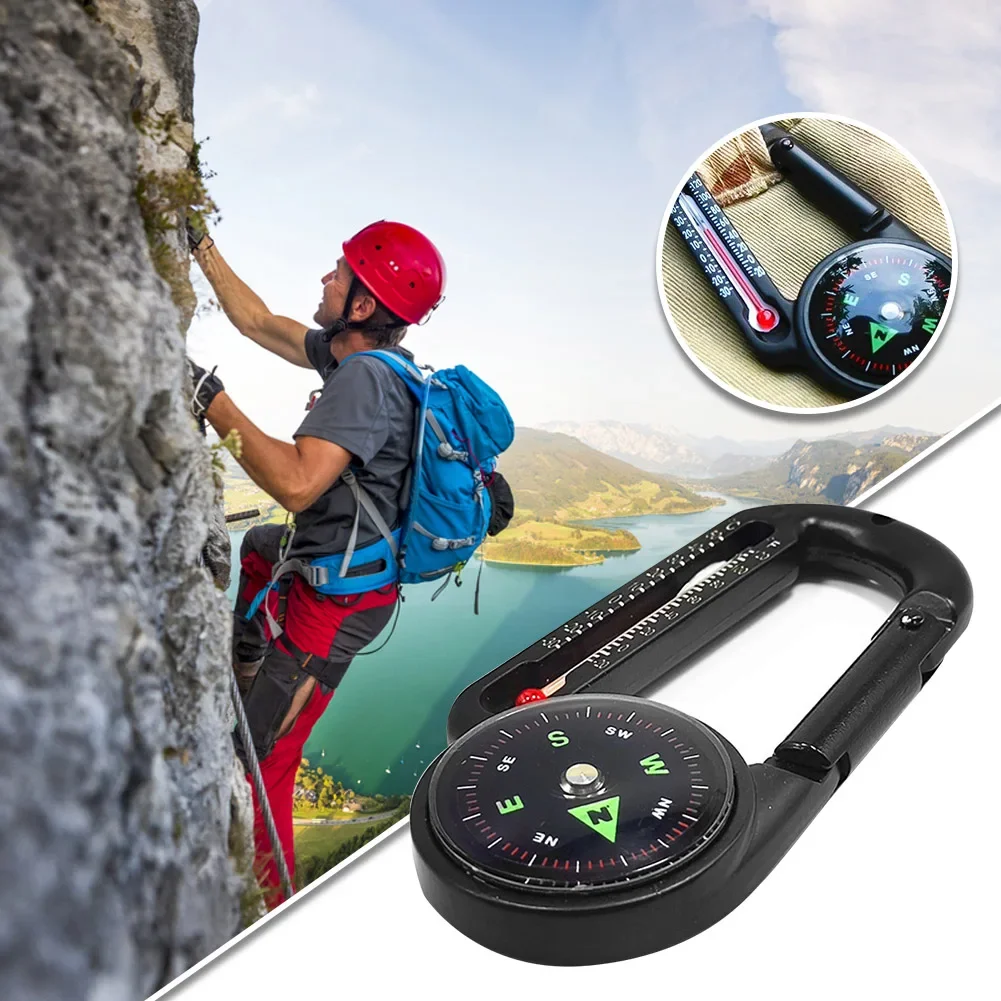 Mini Compass Mini Carabiner Outdoor Mountaineering Buckle Compass Pointer Keychain Thermometer Compass Key Hook Camping Tools Carabiners,mini compass,mini carabiner
