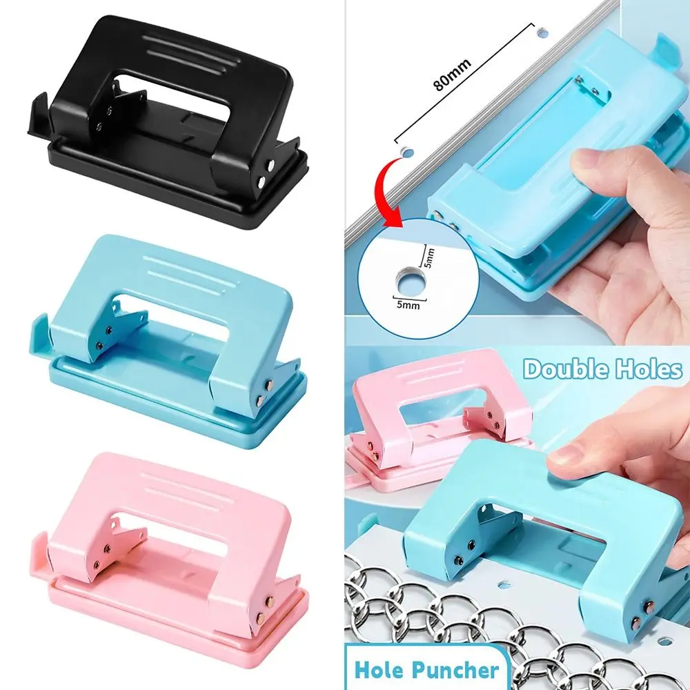 Metal Double-Hole Round Paper Puncher - DIY Punching Tool & Binding Aid for School & Office Use - 2