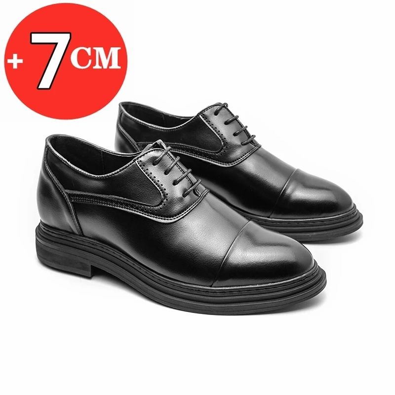 7cm elevator men dress heightening leather formal shoes brogue business wedding oxfords suit