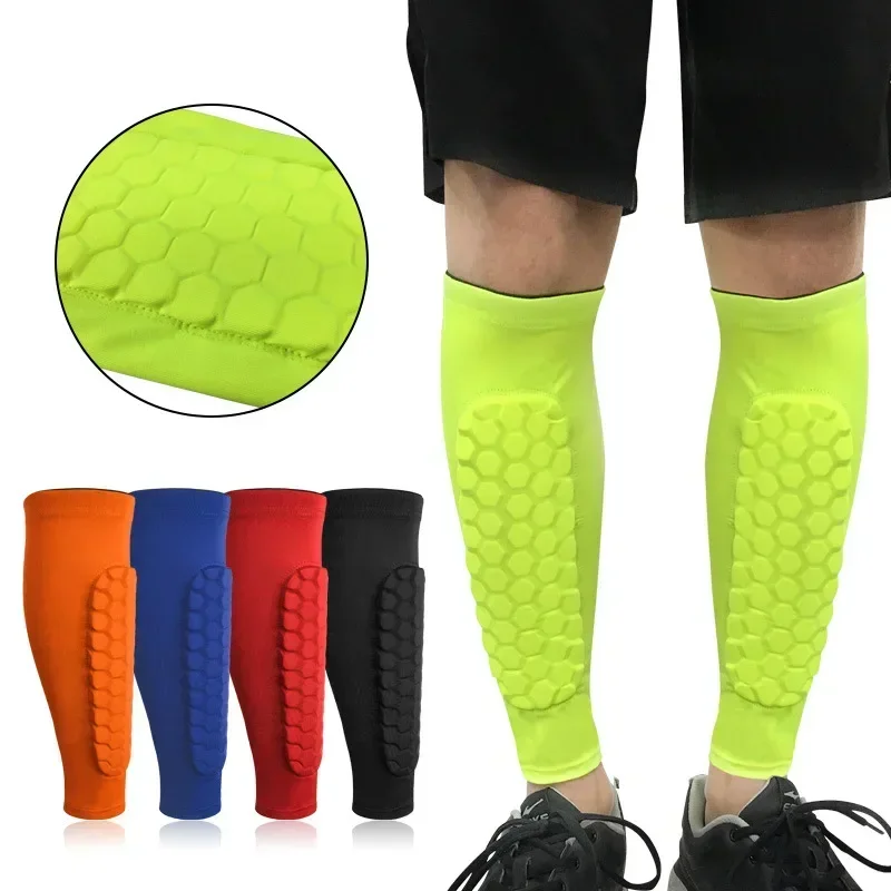 

1PCS Football Shin Guards Protector Soccer Honeycomb Anti-crash Leg Calf Compression Sleeves Cycling Running Shinguards 4Colors