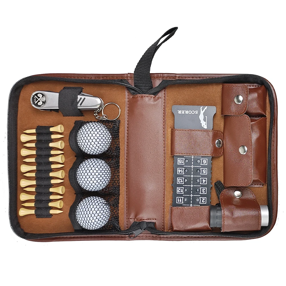 Golf Kit Tool Carrying Bag Multifunction Pu Golf Accessories Pouch Set Tool RangeFinder Knife Brush Ball Clip Tee Score 3