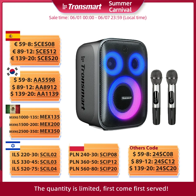 Tronsmart halové jevy 200 Bluetooth reproduktor 120W večírek reproduktor s 3 způsob znít systém, built-in/wired mikrofon, kytara vstupní, APP ovládání