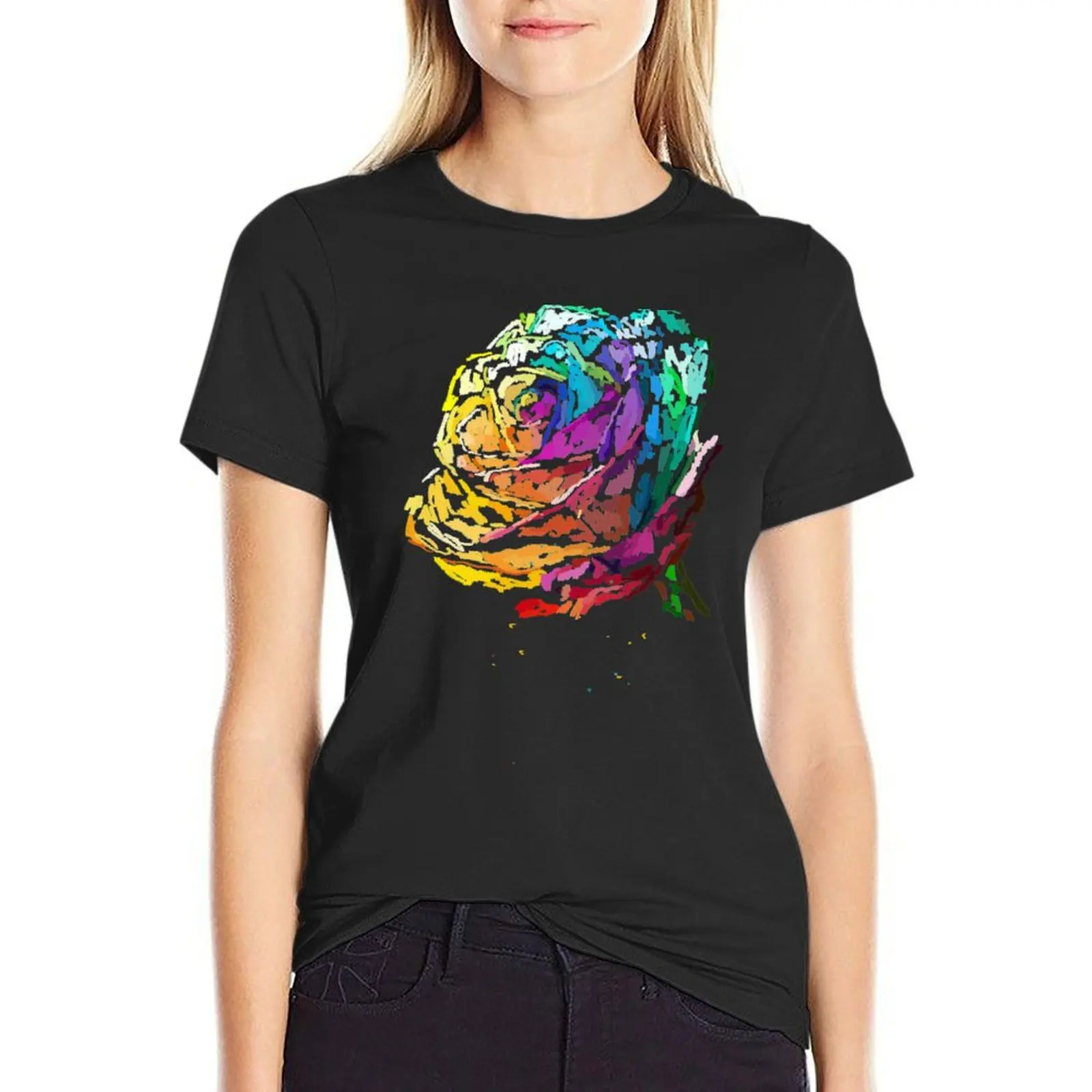 

Rainbow Rose T-shirt tops Short sleeve tee t-shirts for Women graphic tees