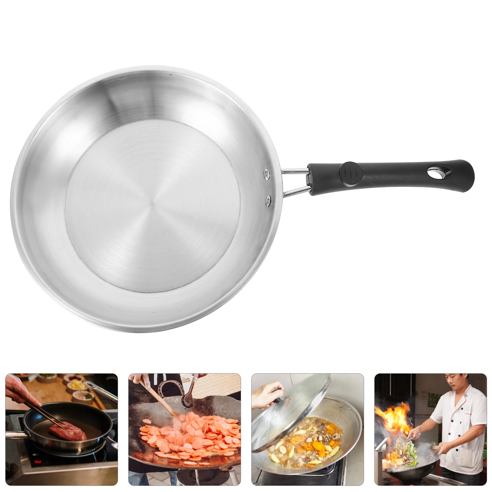 

1Pc PP Handle Stainless Frying Pan Household 22cm Non-stick Frying-pan (Silver)