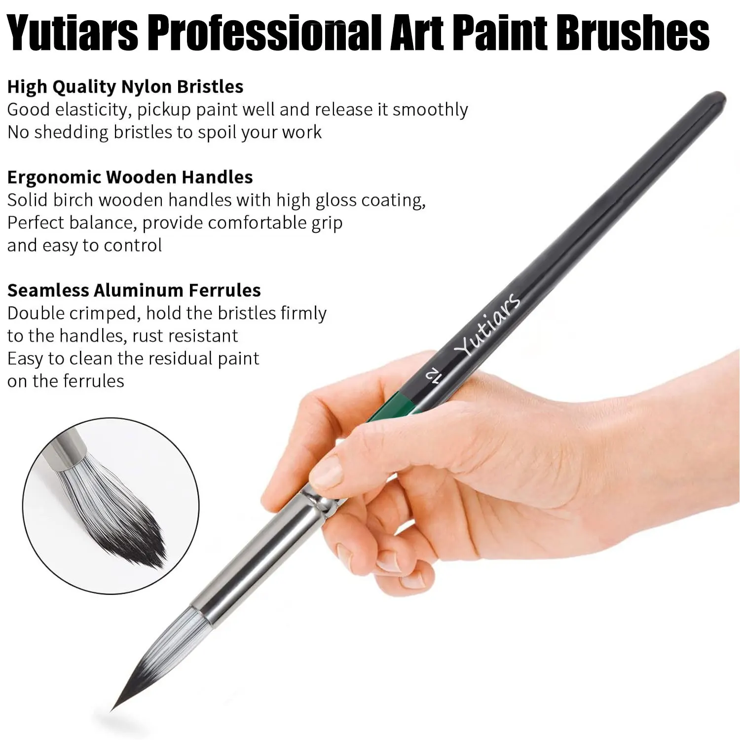 6개입 원형 수채화 붓 세트 나일론 헤어로 수채화, 아크릴, 잉크, 구아슈, 유화 및 템페라에 사용 가능, 예술가들에게 좋은 선물