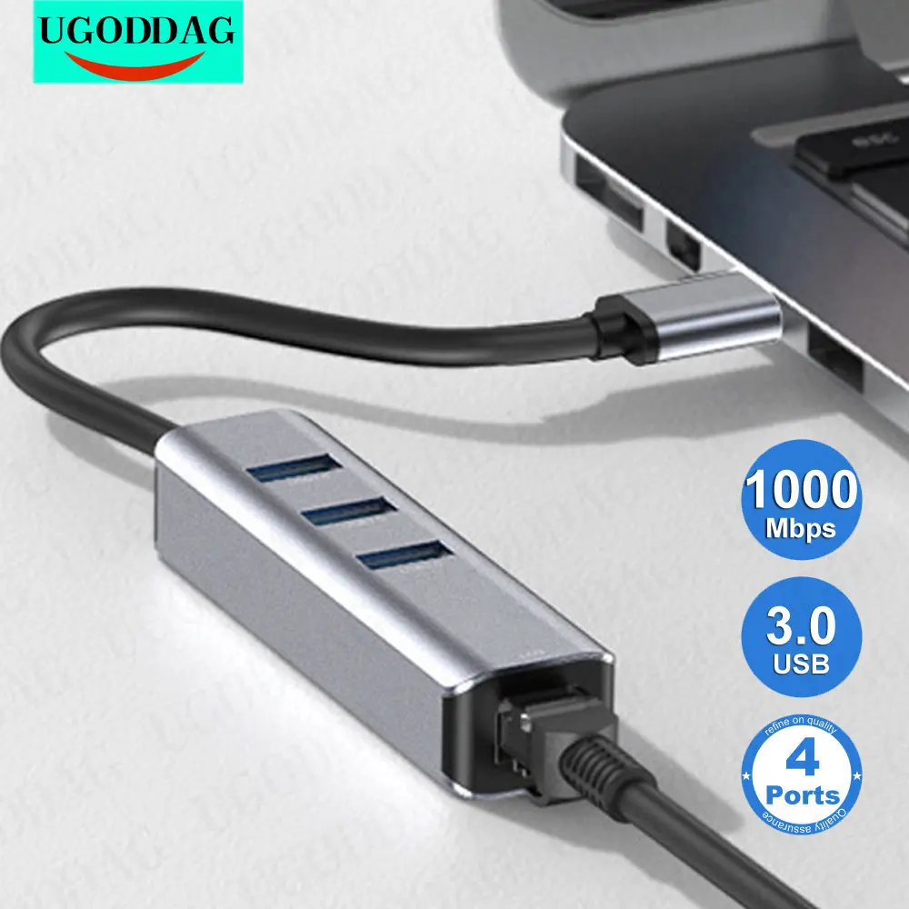 Adattatore Lan Hub Ethernet Usb C Per Macbook Pro M2 1000 Mbps Type-C 3.0 A Rj45 Docking Station Scheda Di Rete Splitter Internet