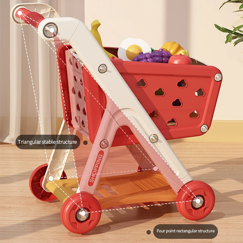 Shopping Cart Toy Baby Small Trolley Children Play House Fruit Cut Cut Music Kitchen Supermarket Boy And Girls 4