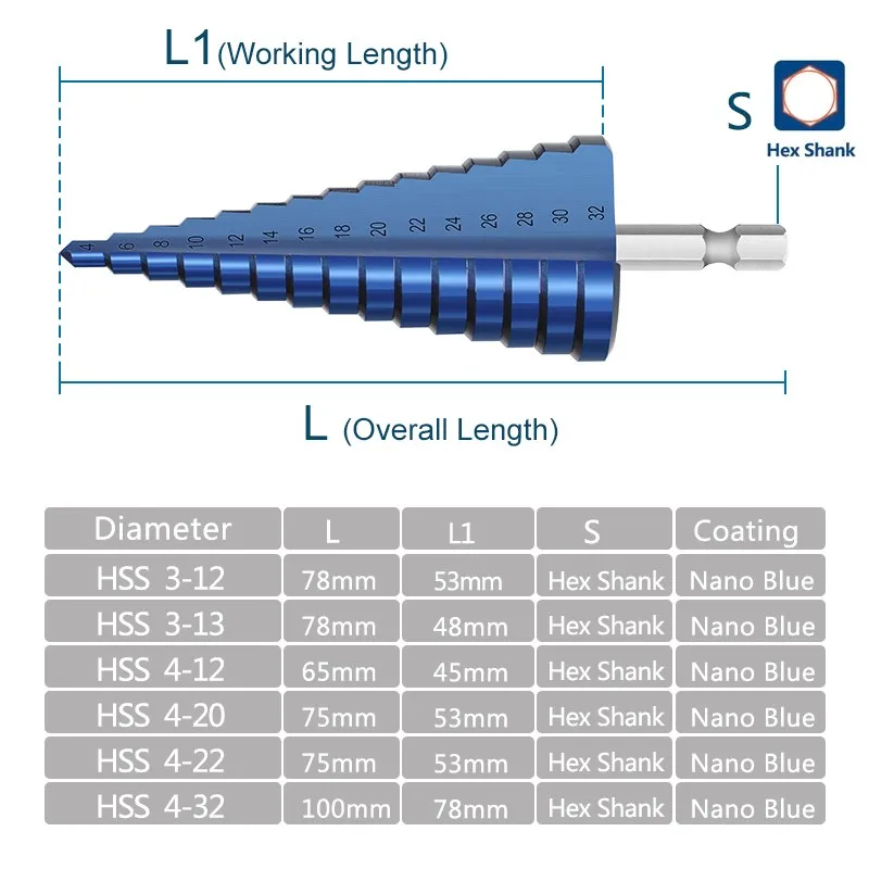 Xcan Stap Cone Boor 3-12/13 4-12/20/22/32Mm Gat Cutter voor Hout Metaal Boren Tool Stap Boor