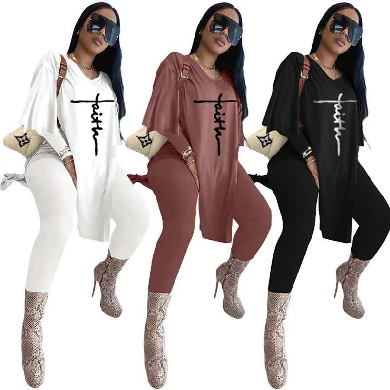 

Letter Print Two Piece Set Women Tracksuit Summer Clothes T Shirt Pants Sweat Suits Lounge Wear Outfits Matching Sets