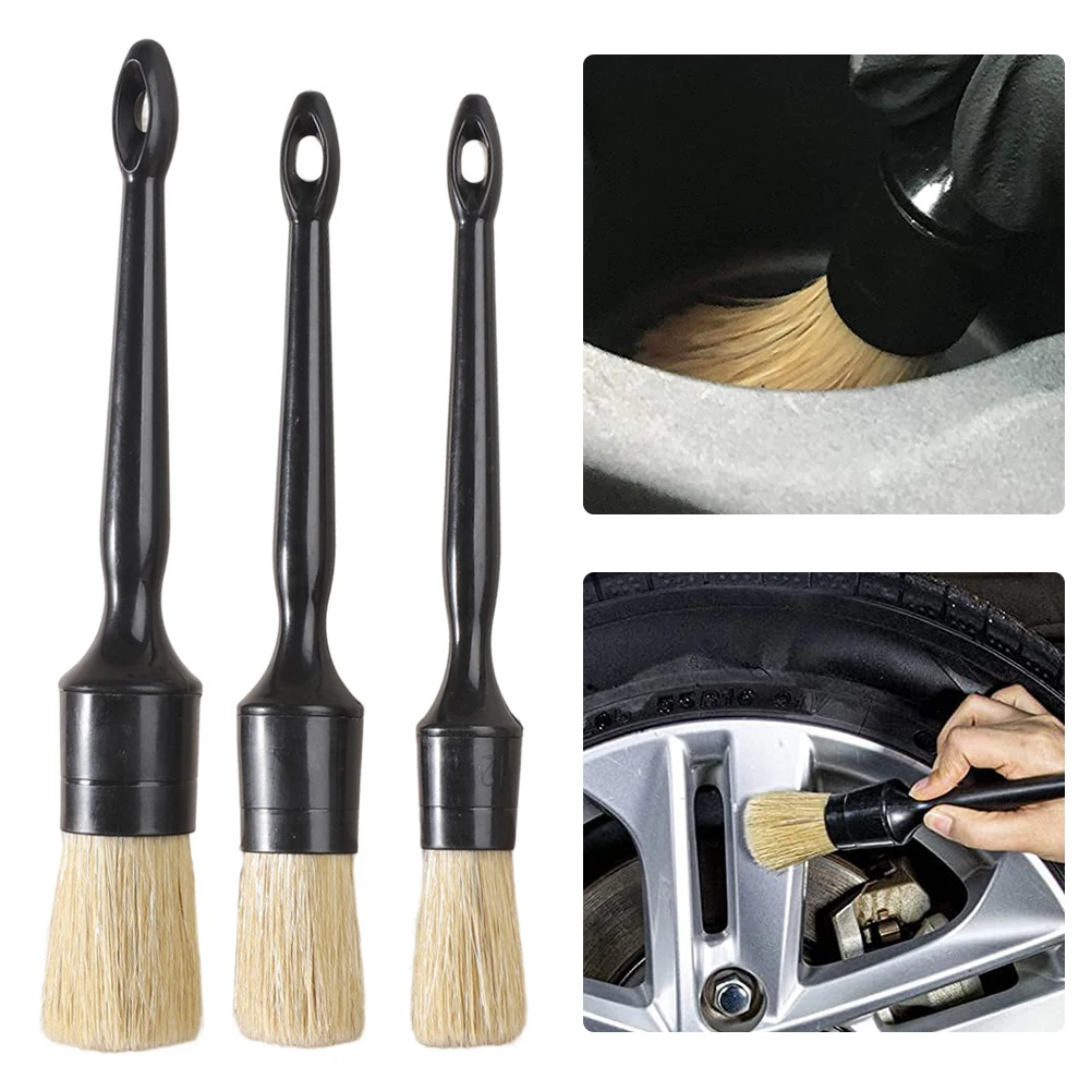 

3 PCS Car Exterior Interior Detail Brush Boar Hair Bristle Brushes for Car Cleaning Auto Detail Tools Dashboard Cleaning Brush