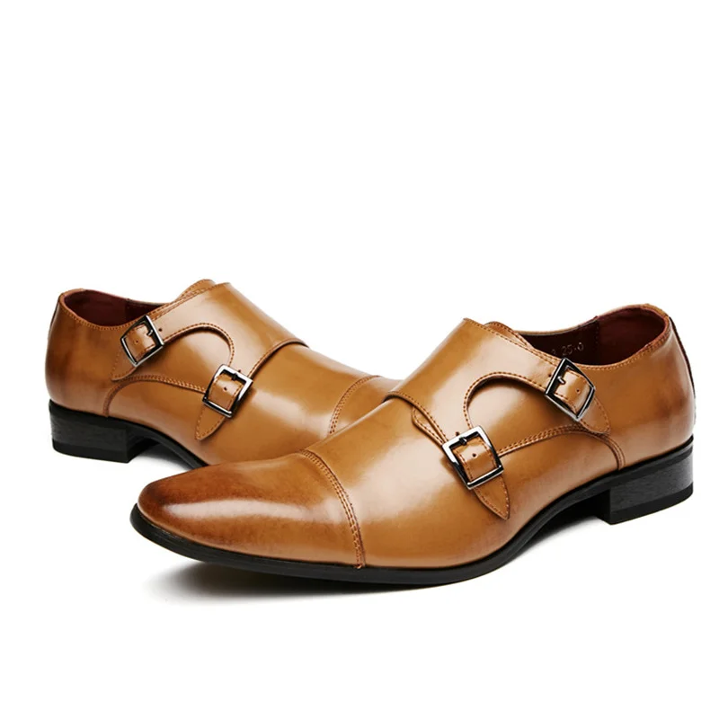 Luxury Men Loafers Shoes Double Monk Strap Slip on Pointed Toe For Men Office Wedding Dress Casual Shoes Leather casual shoes leather shoes