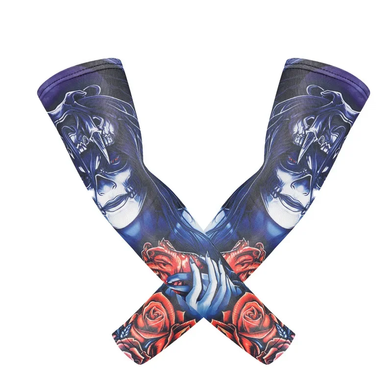 2PCS Breathable UV Protective Tattoo Arm Sleeve Driving Running Vissen Fietsen Mouwen Basketball Cover Skull Fishing Arm Sleeves 6