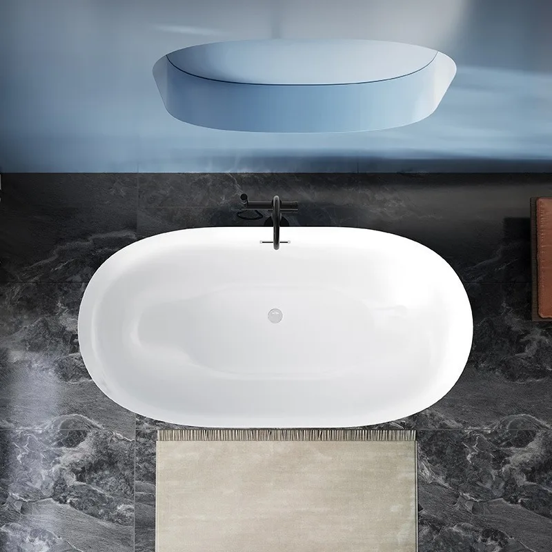 Modern Artificial Solid Surface Oval Round Ceramic Bath Tub Bathroom Soaking Freestanding Acrylic Bathtub for Hotel Project