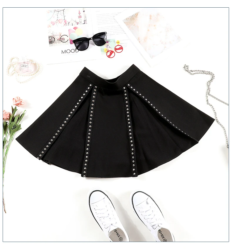 Women A-Line High Waist Chic Retro Harajuku Short Pastel Goth Skirts 2023 Summer Fashion Punk Rivet Mini Skirt