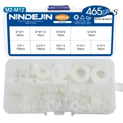 Nylon Washer Assortment Kit - 465pcs Black & White Flat Washers Variety Pack (White)