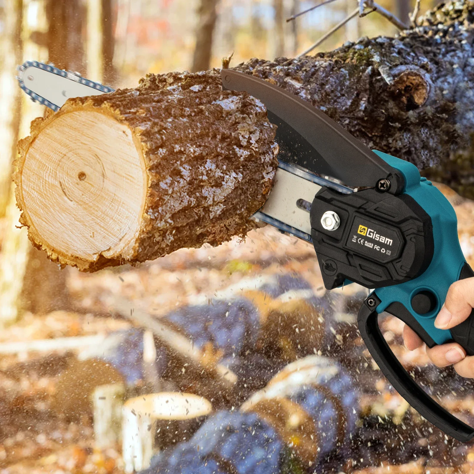Gisam 8 Inch Brushless Electric Saw Cordless Chain Saw Handheld Garden Wood Logging Chainsaw Power Tools for Makita 18V Battery 4