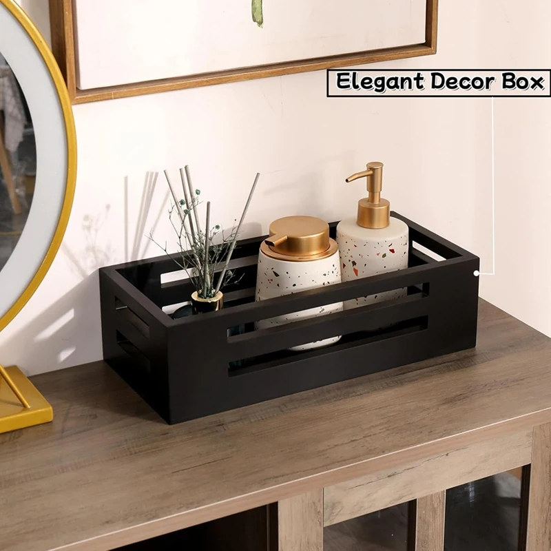 Black Decor Box Bathroom Toilet Tank Basket Topper,Wood Bathroom Baskets,Back Of Toilet Storage Basket