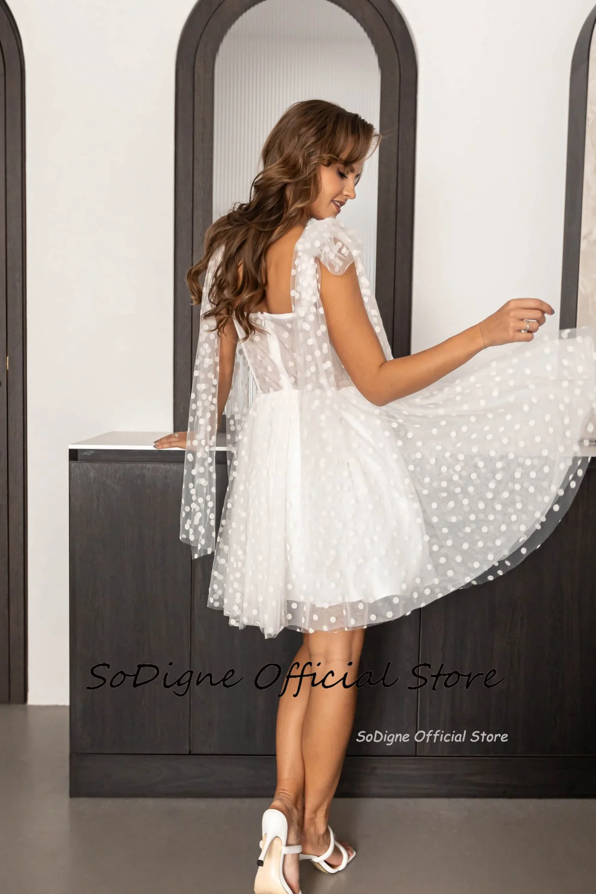 SoDigne Dotted Tulle Short Wedding Dresses A-line Sweetheart Spaghetti Straps Bridal Dress Mini Wedding Gown Robe De Mairee 14 Sb9b9823d8cf24695b0cc94dd9cad4e6bP