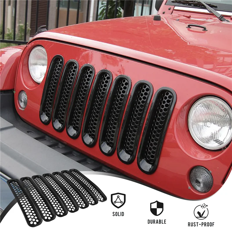 Matte Black Honeycomb Grille Insert For 1997-2006 Jeep Wrangler TJ – 7-Piece Set By Hooke Road