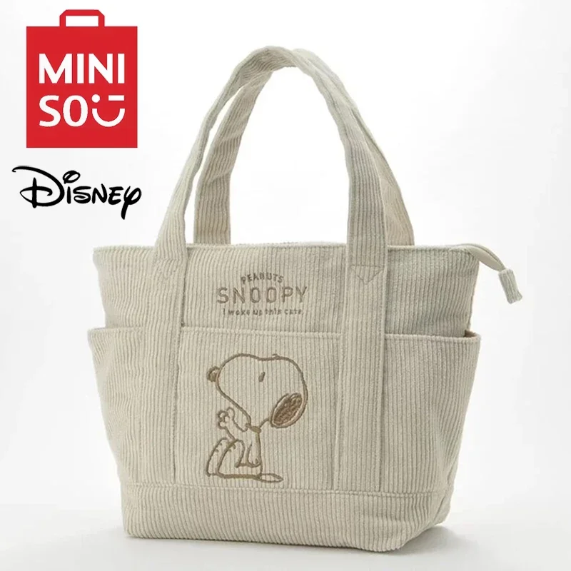 Сумка-тоут Вельветовая MINISO из новой серии Disney, повседневная вместительная сумочка на молнии для студентов, большой мешок на плечо