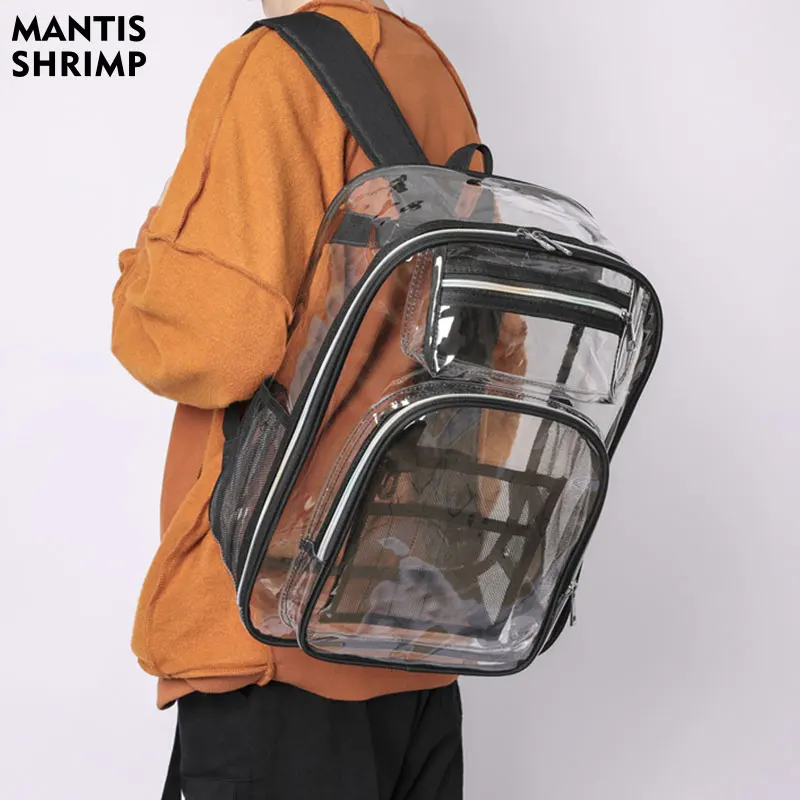 Packism Clear Backpack - Heavy Duty 0.6mm PVC, 17x14x6 Inches, Reinforced Straps, 11 Compartments, Blue