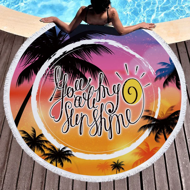 

Towel Beach Towel Shawl Fast Drying Swimming Gym Camping Big Round Beach Towel Seaside scenery in summer 3D Printed Beach Towel