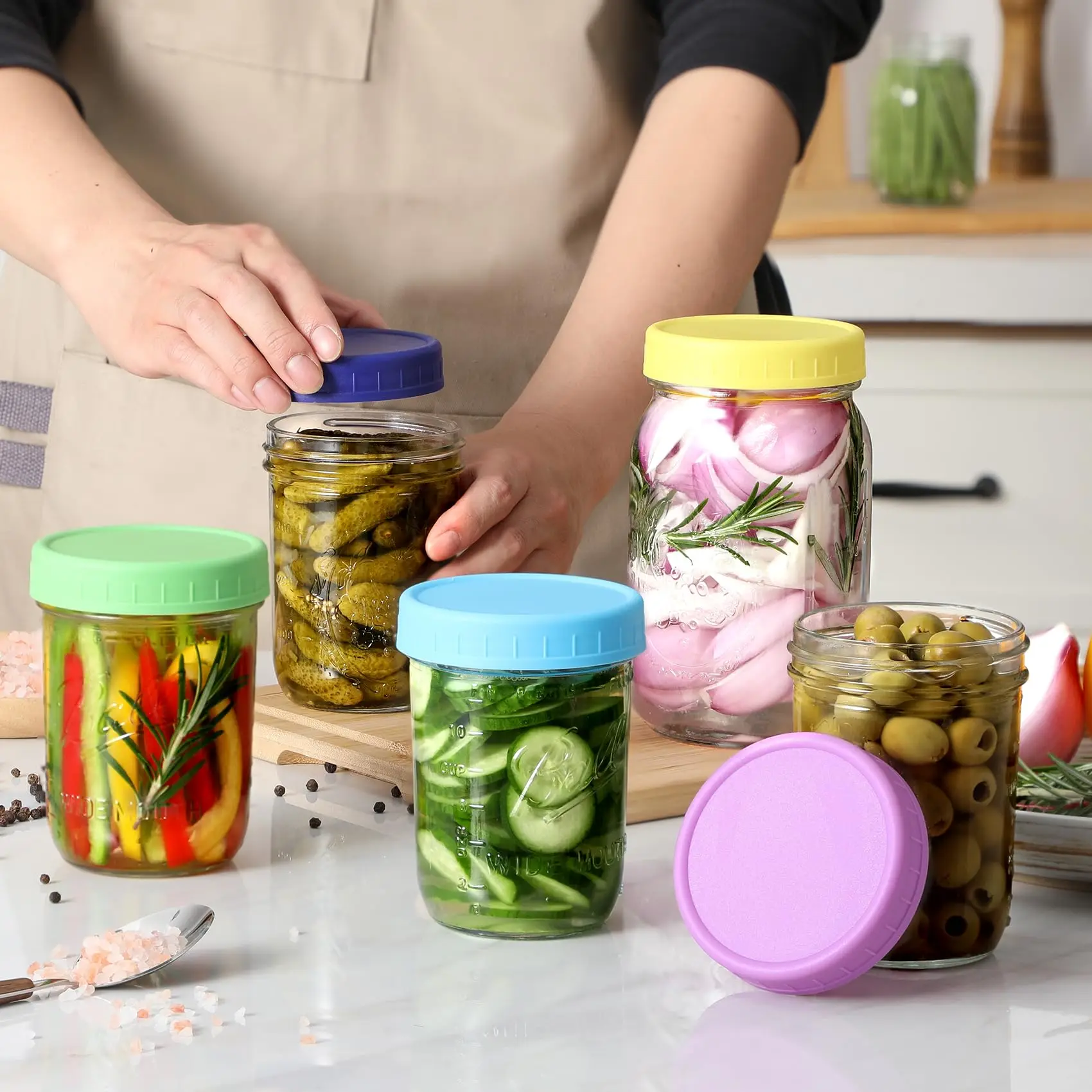 12PCS WIDE Mouth Mason Jar Lids PP Storage Caps Canning Jars Leak-Proof for Stanley Cup Accessories Kitchen Storage Organization