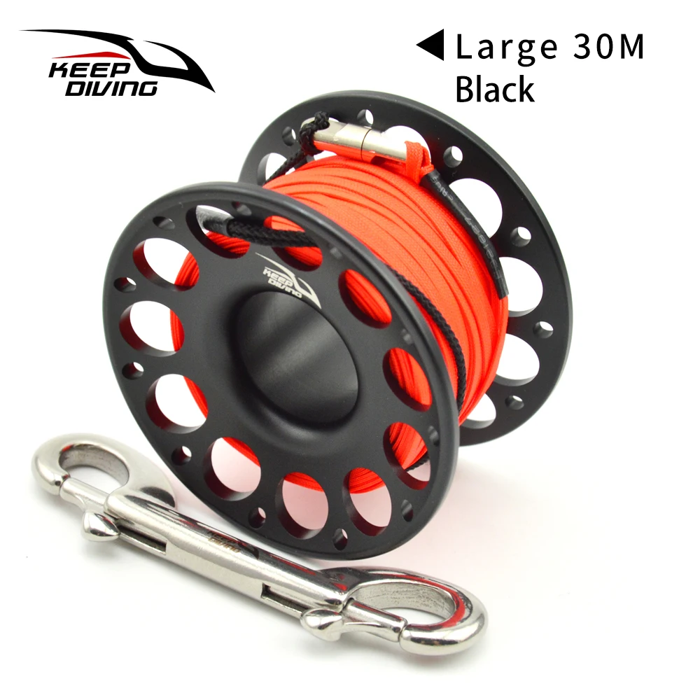 15M/30M Scuba Diving Aluminum Alloy Spool Finger Reel With Stainless Steel  Double Ended Hook SMB Equipment Cave Dive Hot Sale