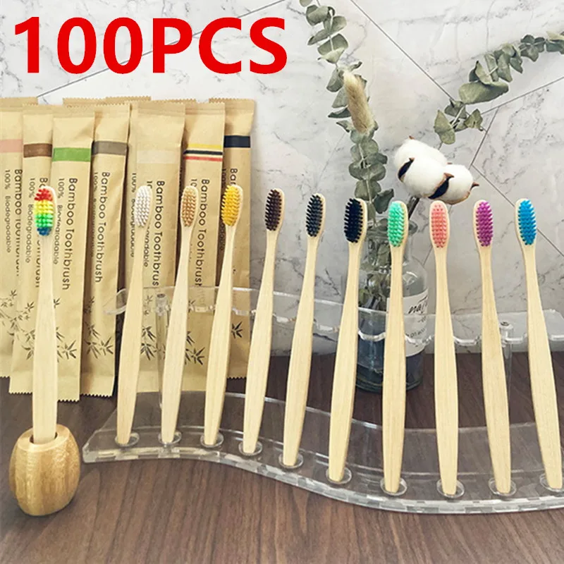 

100pcs Bamboo Toothbrushes BPA Free Soft Bristles Eco-Friendly Natural Biodegradable & Compostable Charcoal Wooden Dental brush