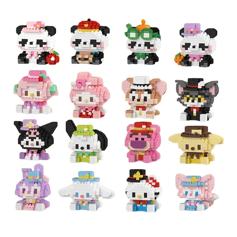 

Kawaii Sanrio панда микро строительные блоки Hello Kitty лосто DIY 3D модель MOC понравико мини кирпичная фигурка игрушки для рождественского подарка