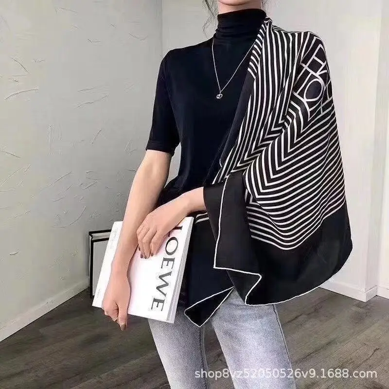 Luxury2024Square Silk Scarf for Women 90*90Hijab Hair Bands Neckerchief Female Satin Shawl Ribbon Headband Fashion Wraps Bandana 4