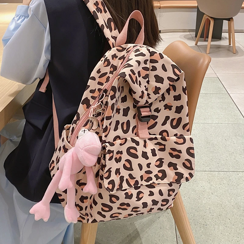 classy backpack Women's Bag 2022 Trend Spring New Pink Leopard Backpack Large Capacity Nylon Travel Backpack Cute Student Bag Backpack For Girl elegant backpack