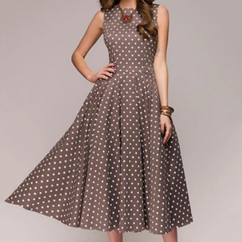 Simple Flavor Women's Vintage Polka Dot Dress | Sleeveless Boatneck Swing Dress For Party & Casual, Black & White, XL