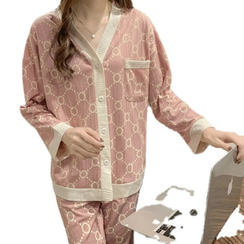 Pajama Sets Women V-neck Sweet Simple Design Casual Cozy Japanese Style Ladies Pockets Fashion Sleepwear Loose Lovely Spring New