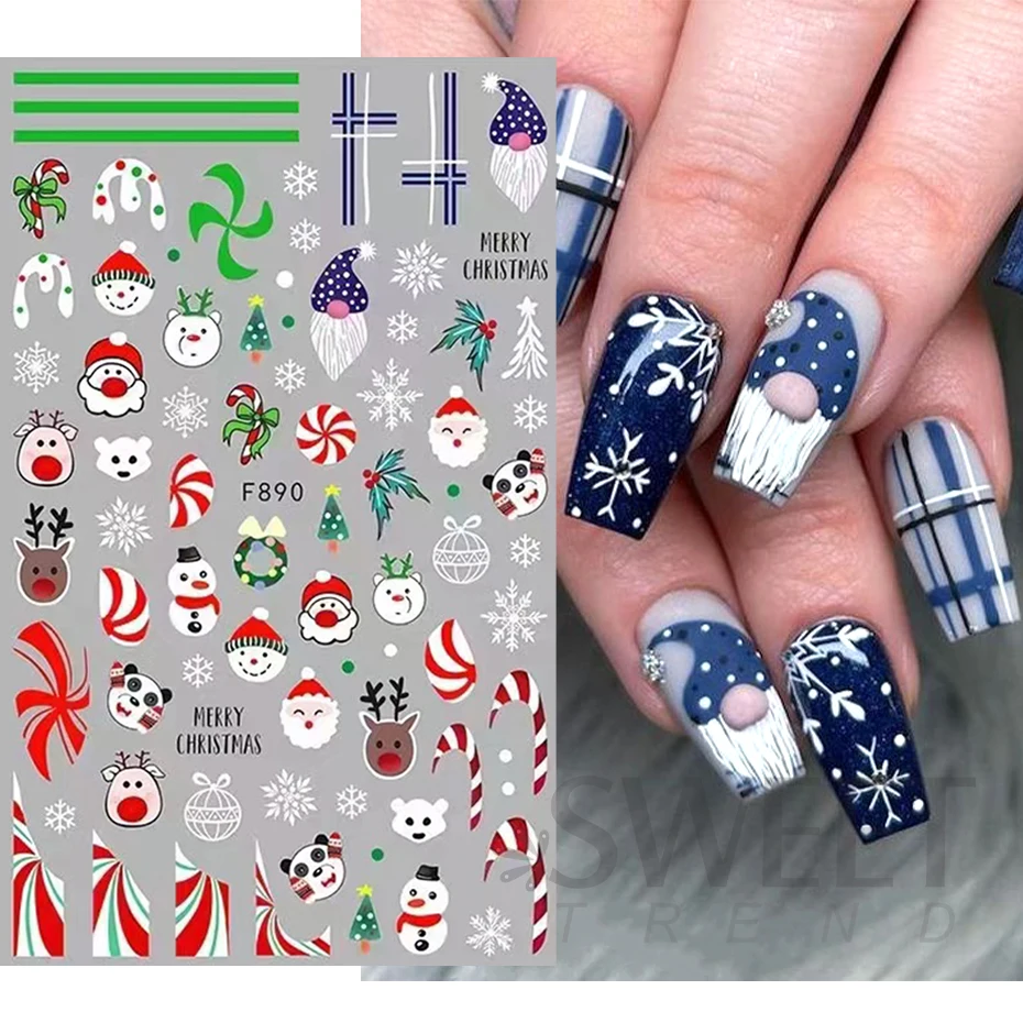 Nail Stickers Nail Art Decoration Nail Decals Merry Christmas Penguin Nail Art Sticker 3D Slider Deer Santa Claus Decal New Year Nail Decorations Sticker Manicure Accessories
