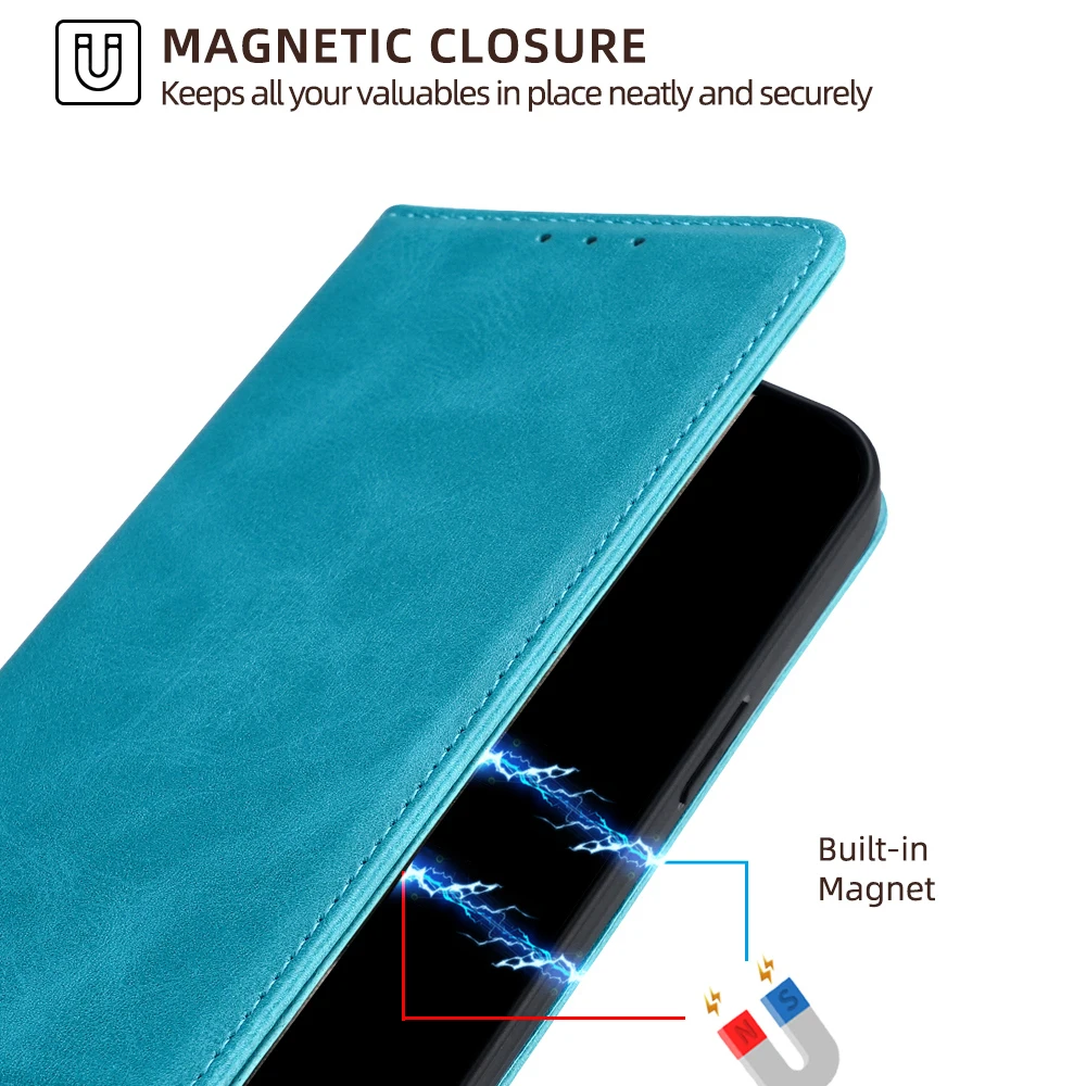 Magnetic Flip Leather Wallet Phone Case with Card Slots and Money Clip - Red