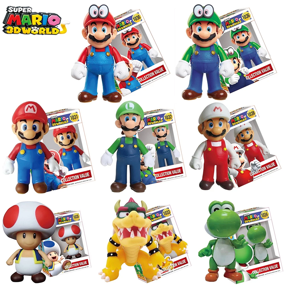 FUNKO POP super Mario Bros Anime Figure Toys Dolls Model Set Luigi Yoshi  Donkey Kong Mushroom For Kids Birthday Gifts