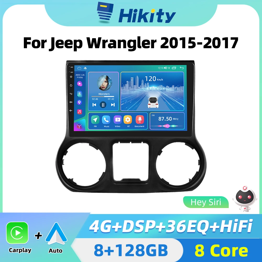 Hikity 2 Din Autoradio Android Per Jeep Wrangler2015-2017 Auto Stereo Radio Carplay Auto Navigazione Android Gps Wifi Autoradio