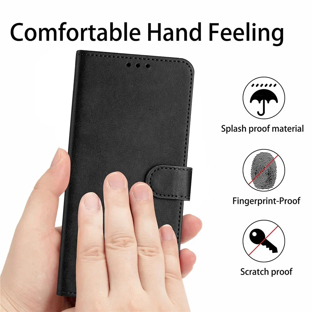 Leather Flip Wallet Case with Card Slots and Stand, Protective Phone Cover