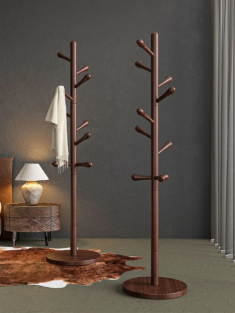 

Solid wood walnut floor-to-floor bedroom hanger Italian simple clothes hanger living room vertical beech coat rack