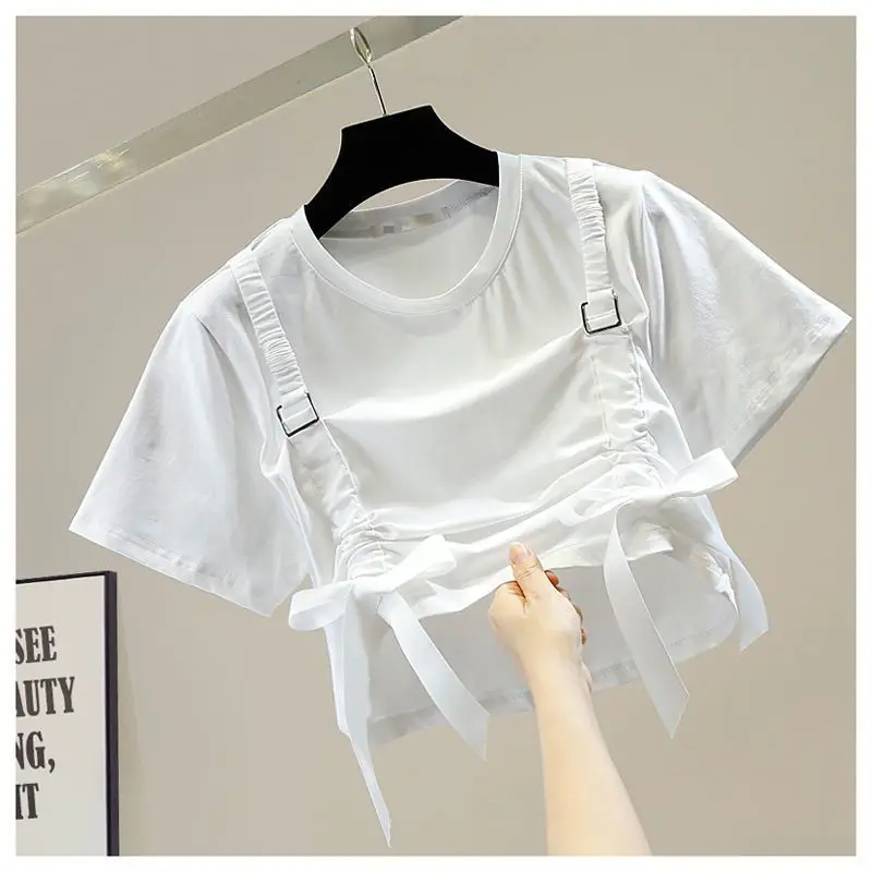 2023 Summer Fashion Set for Female Students Korean Version Loose Design Short Sleeve T-shirt+Fashion Half Skirt Two Piece Set